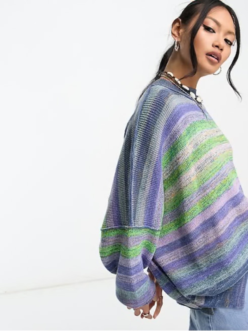Free People Easy Street space dye oversized stripe sweater in multi BoHo Rainbow